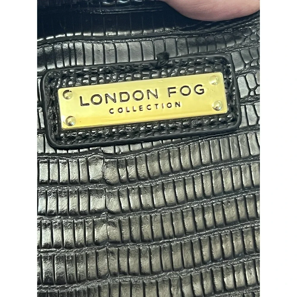 London Fog Astor faux lizard shoulder bag in black. 11